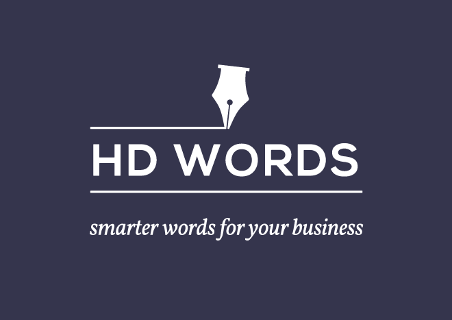 HD Words logo, white on navy
