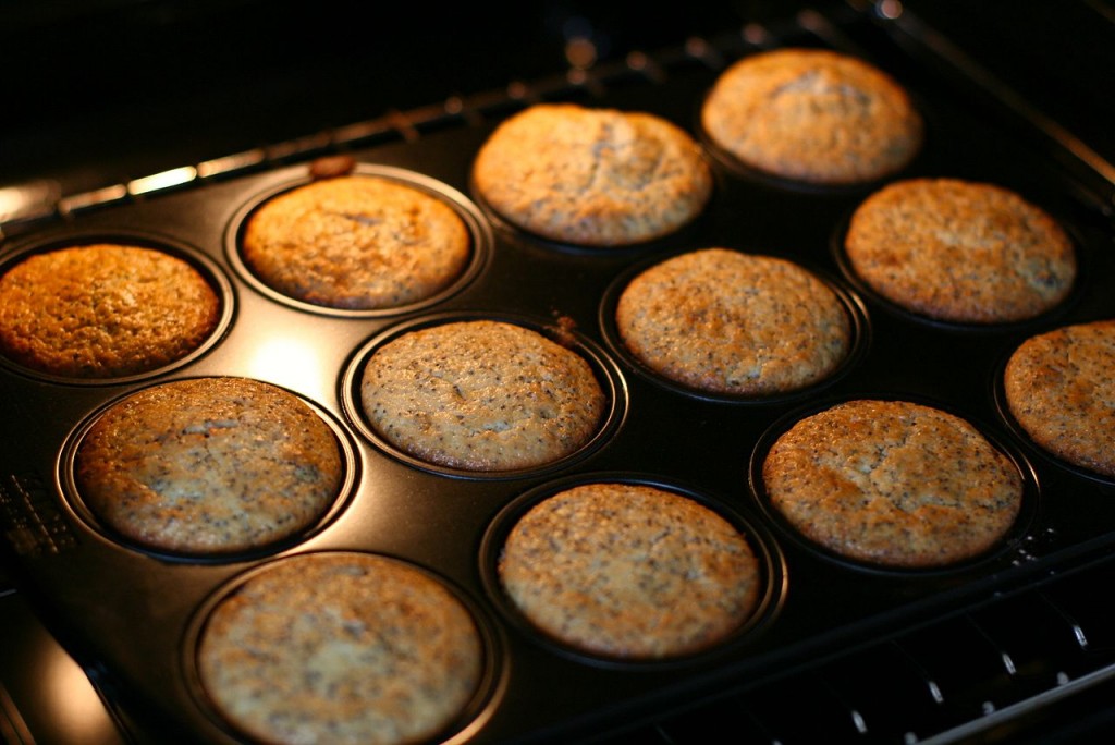 muffins baking in the oven