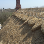 close-up view of a thatched ridge